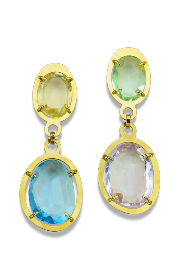 Mismatched gems are intriguing, such as these earrings by Tous.